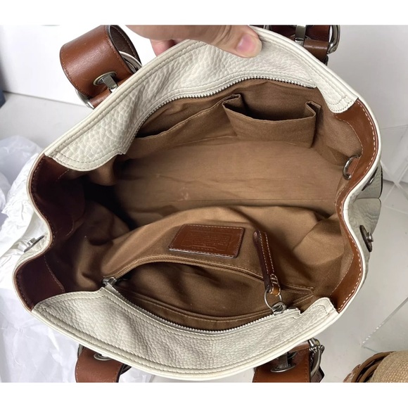 Authentic Vintage Coach Cream Leather Handbag Buckle brown straps F12302 READ - Picture 13 of 16